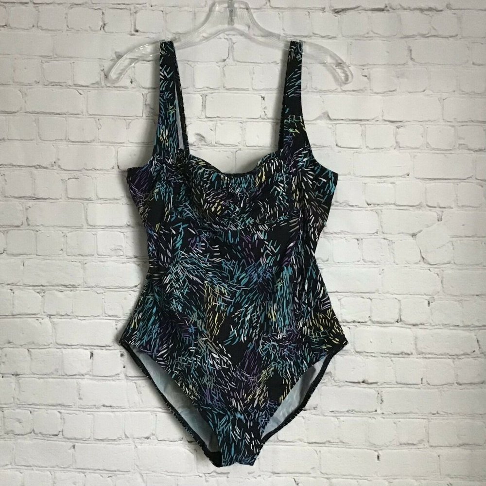 Calvin Klein One Piece Swimsuit Shirred Front Panel Built in Bra Large